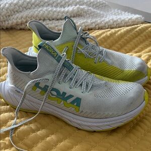 Hoka White & Neon Yellow Lace-Up Running Shoes